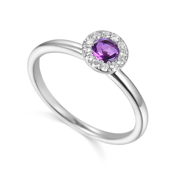 9ct White Gold Amethyst Cluster February Birthstone Ring-0504027
