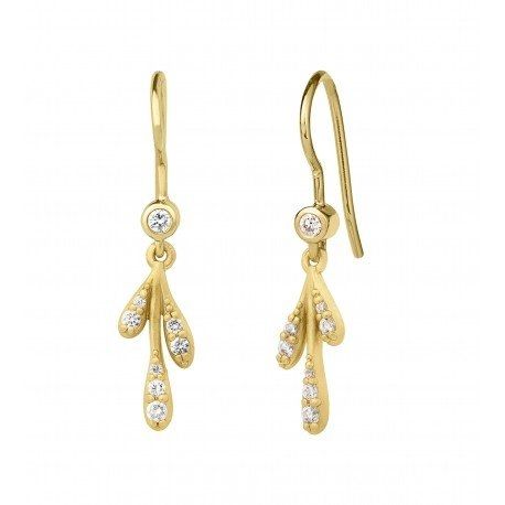 byBiehl Ladies Yellow Gold Small Forest Sparkle Drop Earrings-1