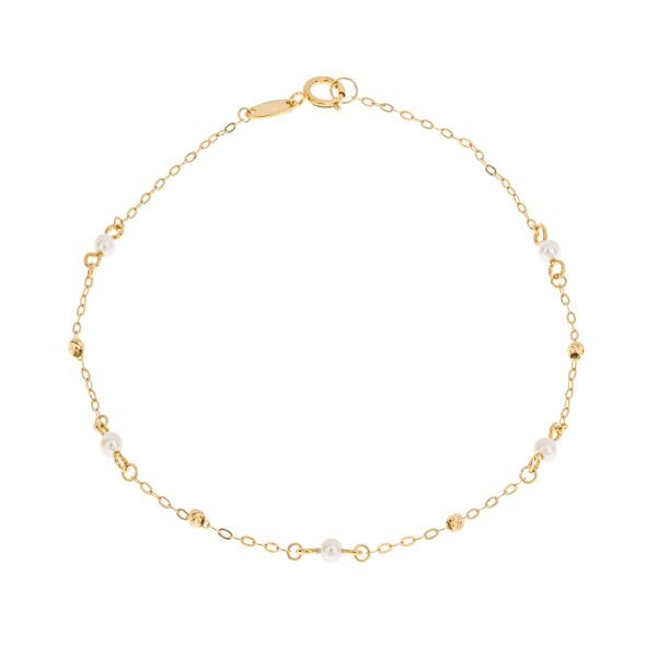9ct Yellow Gold Freshwater Pearl Trace Chain Station Bracelet-5302023
