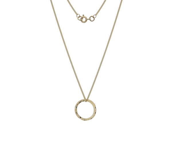 9ct Yellow Gold Hammered Circle Necklace - Length 18inch-1