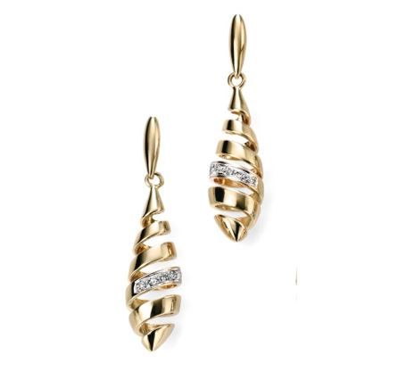 9ct Yellow Gold Diamond Spiral Drop Earrings-1