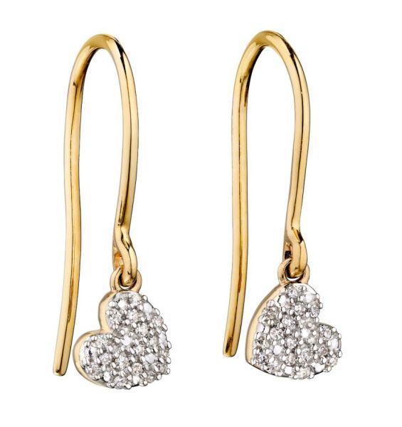 9ct Yellow Gold Diamond Heart Earrings -1