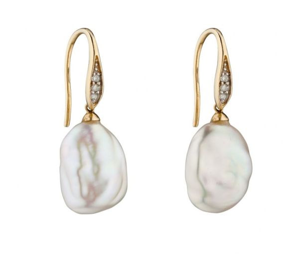9ct Yellow Gold Baroque Pearl & Diamond Earrings-1