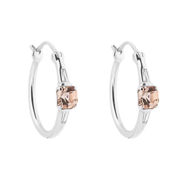 9ct White Gold Asscher Cut Morganite & Diamond Hoop Earrings-1331154