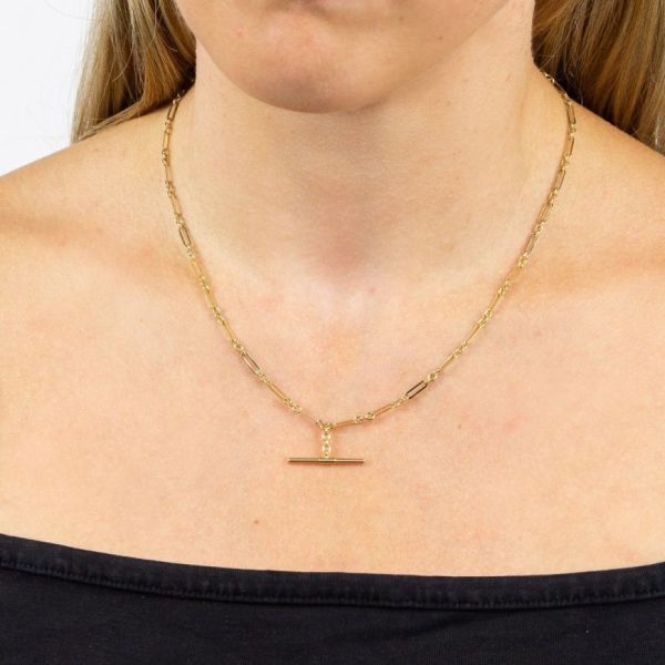 9ct Yellow Gold T-Bar Figaro Chain Necklace -2