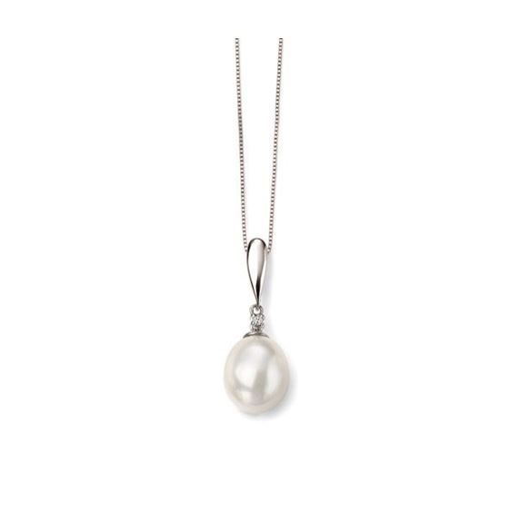 9ct White Gold Pearl & Diamond Pendant-1