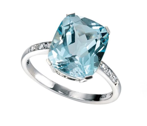 9ct White Gold Blue Topaz & Diamond Single Stone Ring-1