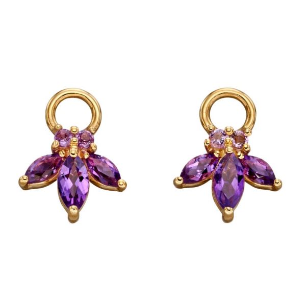 9ct Yellow Gold Amethyst Flower Earring Charms-1