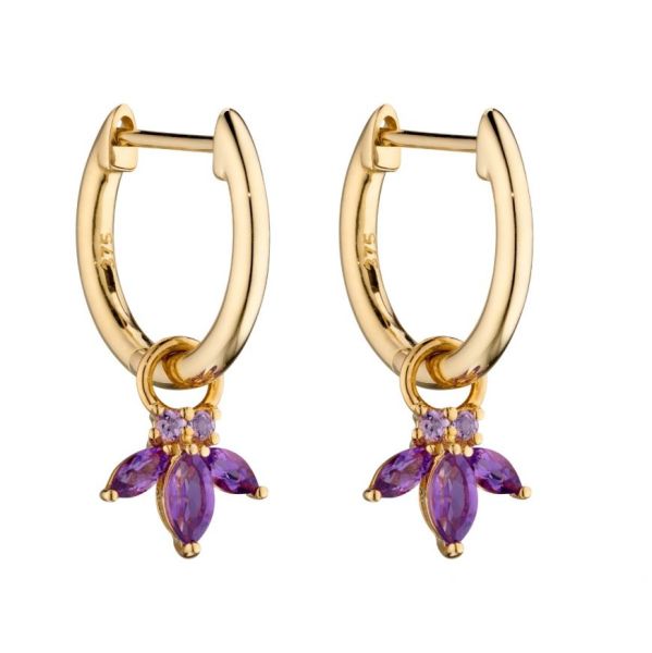 9ct Yellow Gold Amethyst Flower Earring Charms-2