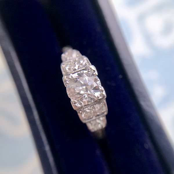 Pre Owned Ladies 18ct Yellow & White Gold Old Cut Art Deco Diamond Ring - Size L 1/2-2