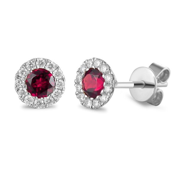 9ct White Gold Ruby Cluster July Birthstone Stud Earrings-1323151