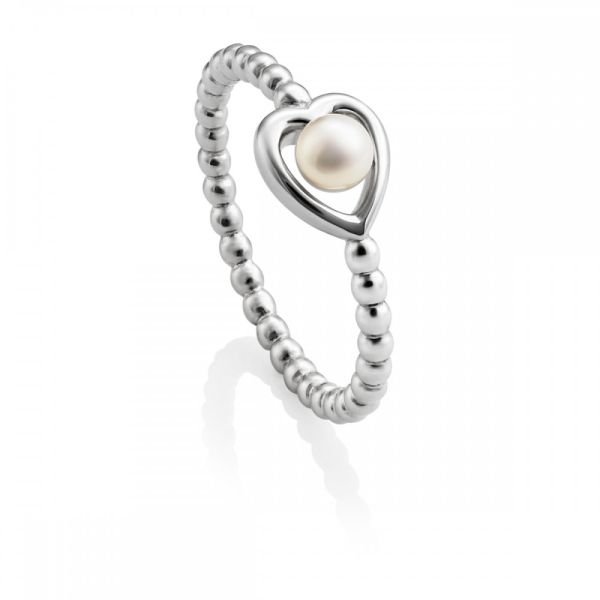 Jersey Pearl Ladies 'Aphrodite' Silver White Pearl Heart Ring - Size M-2