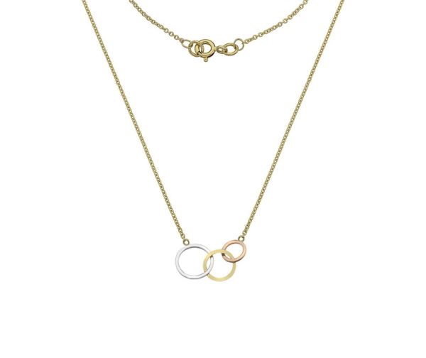 9ct Yellow Gold Tri-Colour Open Circle Station Necklace - 18inch Length-1