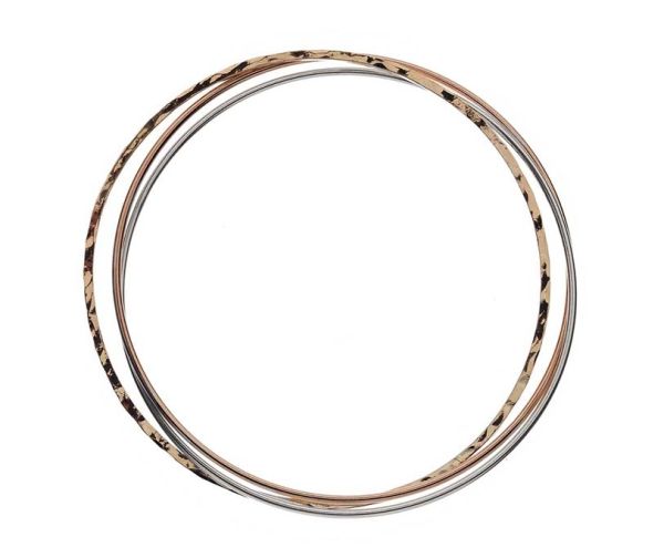 9ct Yellow White & Rose Gold Tri-Colour Hammered Bangle-1
