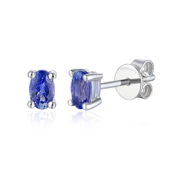 9ct White Gold Oval Cut 0.64 Sapphire Stud Earrings-1322314