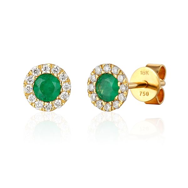 18ct Yellow Gold Emerald & Diamond Cluster Earrings-2