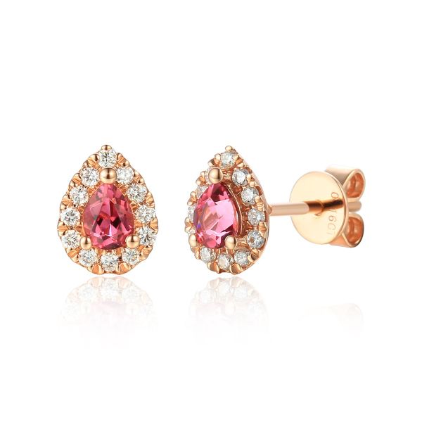 9ct Rose Gold Pear Cut Tourmaline Cluster October Birthstone Stud Earrings-1