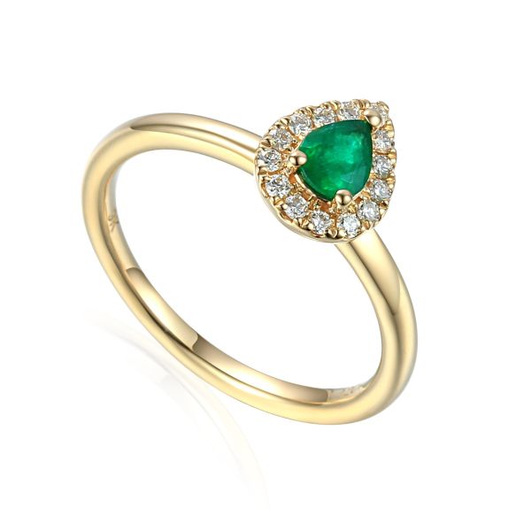 9ct Yellow Gold Pear Cut Emerald Cluster May Birthstone Ring-0405033