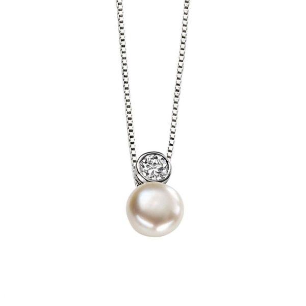 Silver Cubic Zirconia & Freshwater Pearl Pendant-3332127