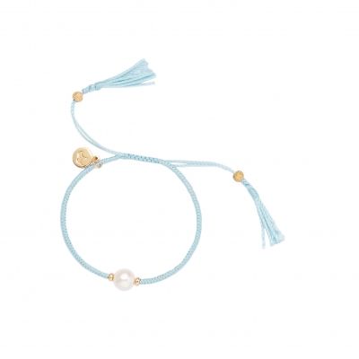 Jersey Pearl Ladies Yellow Gold Vermeil Sky Blue Silk Pearl Tassel Bracelet-1