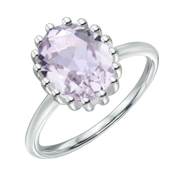 Silver Pink Amethyst Stacking Ring - Size 56-3305732