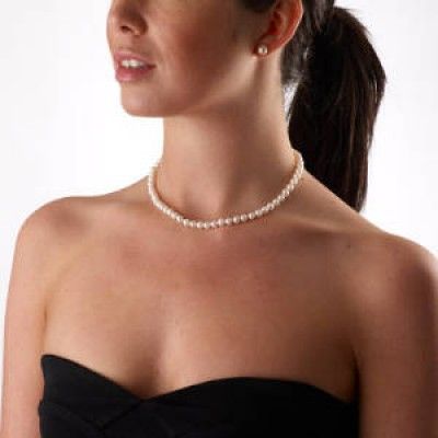 Jersey Pearl Ladies Silver 5-5.5mm White Pearl Necklace-2