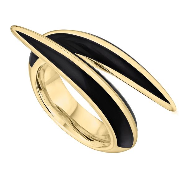 Shaun Leane Sabre Deco Yellow Gold Vermeil Ceramic Crossover Ring - Size M -1