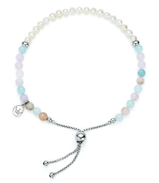 Jersey Pearl Ladies Silver Sky Beryl Stone Pearl Bar Bracelet-1