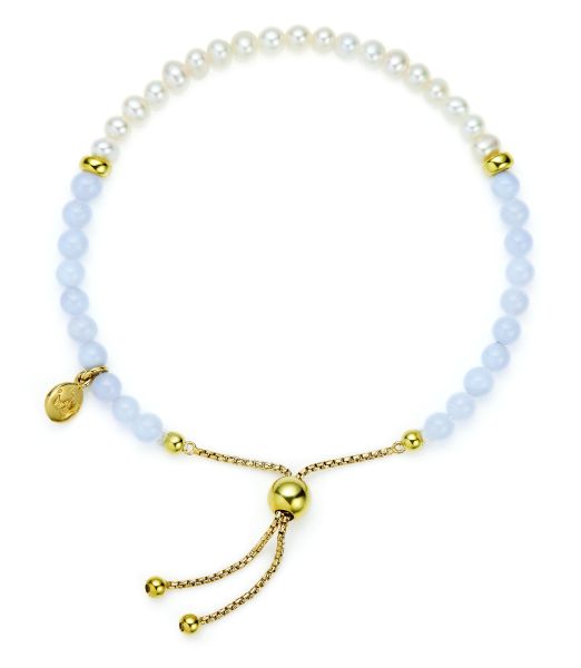 Jersey Pearl Ladies Yellow Gold Plated Sky Blue Lace Agate Pearl Bar Bracelet-1