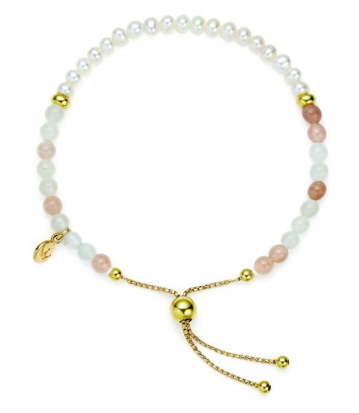 Jersey Pearl Ladies Yellow Gold Plated Sky Moonstone Pearl Bar Bracelet-1