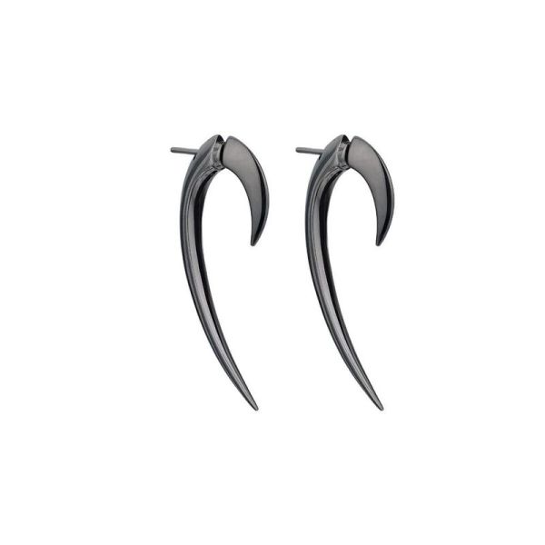 Shaun Leane Silver & Black Rhodium Hook Earrings -1