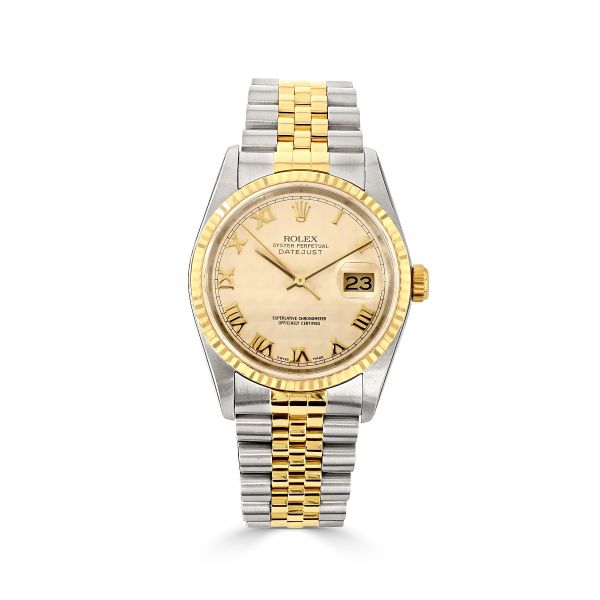 Pre-Owned Rolex Datejust 36mm Steel & 18ct Yellow Gold Ivory Pyramid Dial Watch-1