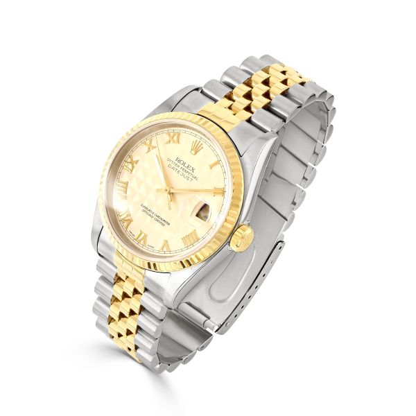 Pre-Owned Rolex Datejust 36mm Steel & 18ct Yellow Gold Ivory Pyramid Dial Watch-2