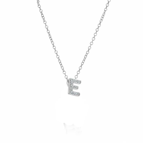 9ct White Gold Letter 'E' Diamond Initial Pendant-1