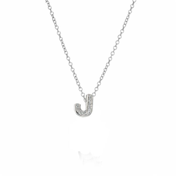9ct White Gold Letter 'J' Diamond Initial Pendant-1