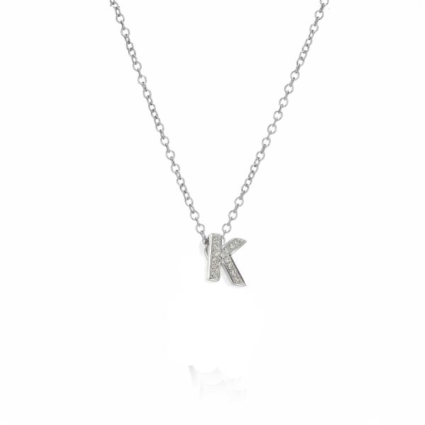 9ct White Gold Letter 'K' Diamond Initial Pendant-1