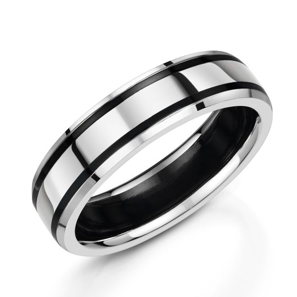 Zedd 9ct White Gold & Zirconium 6mm Polished Wedding Ring-0730007
