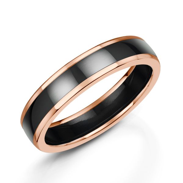 Zedd 9ct Rose Gold & Zirconium 5mm Polished Wedding Ring-0730011
