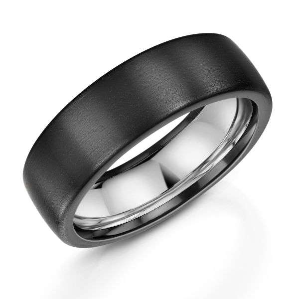 Zedd Silver & Zirconium 6mm Matte Wedding Ring -0730002