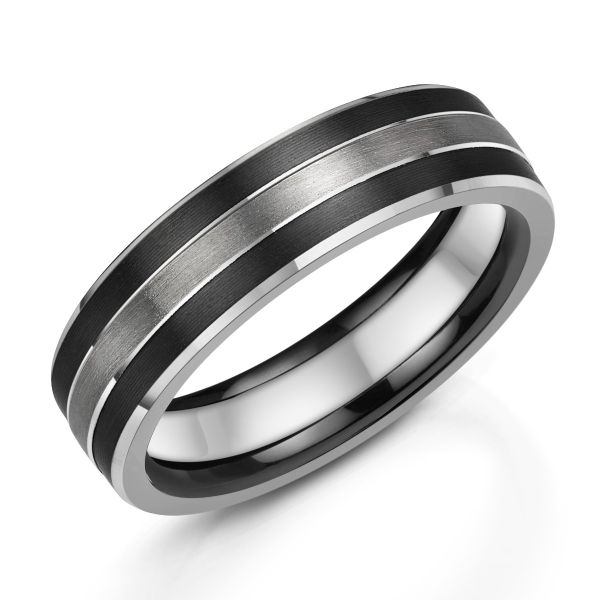Zedd Platinum & Zirconium 6mm Matte Wedding Ring-0730008