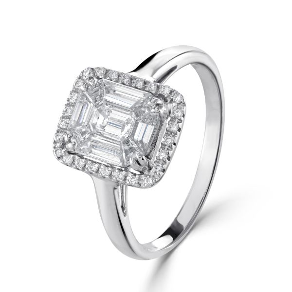 18ct White Gold Tapered Baguette Diamond Cluster Ring-0107115
