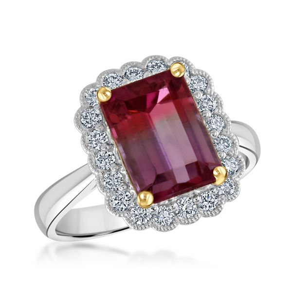 Platinum 3.56ct Bi-Colour Pink Tourmaline & Diamond Cluster Ring-0511042