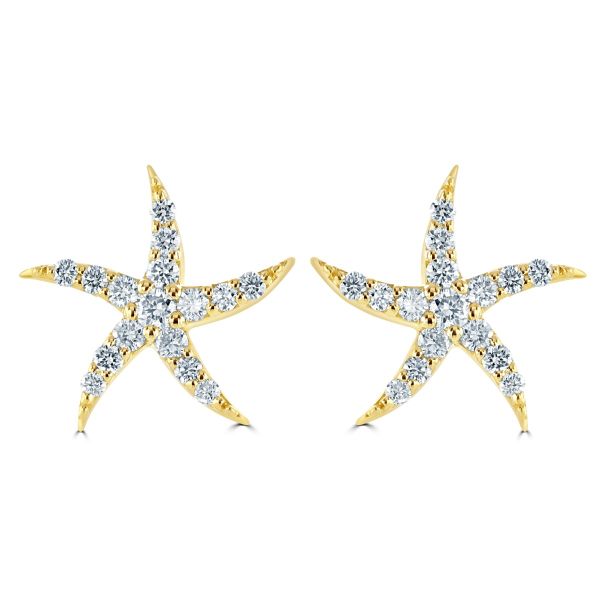 18ct Yellow Gold 0.18ct Diamond Starfish Stud Earrings-1327243