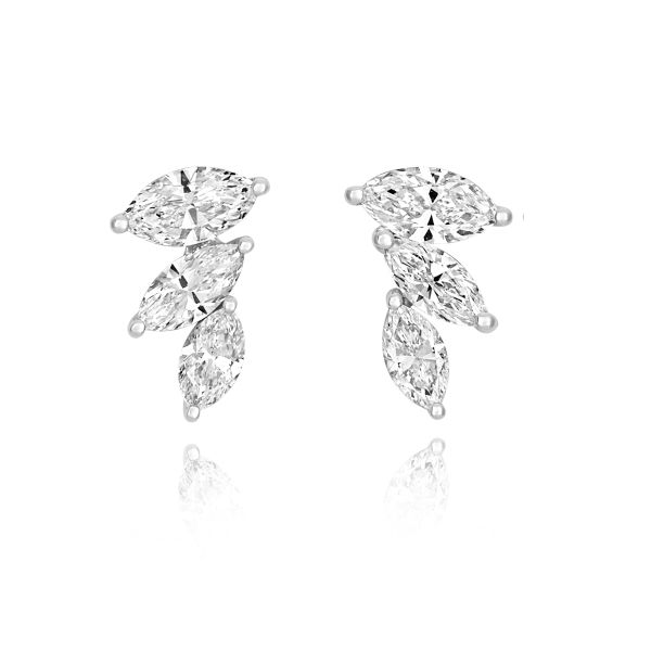 18ct White Gold 0.43ct Marquise Diamond 3 Stone Earrings-1327441