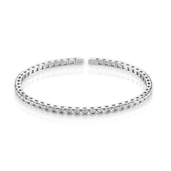 18ct White Gold Round Brilliant Diamond Claw Set Bangle-1609078