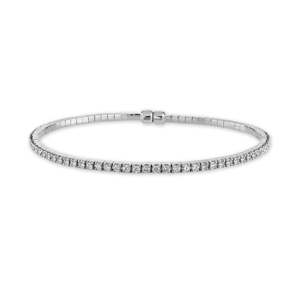 18ct White Gold Round Brilliant Cut Diamond Bangle with Magnetic Clasp-1609097