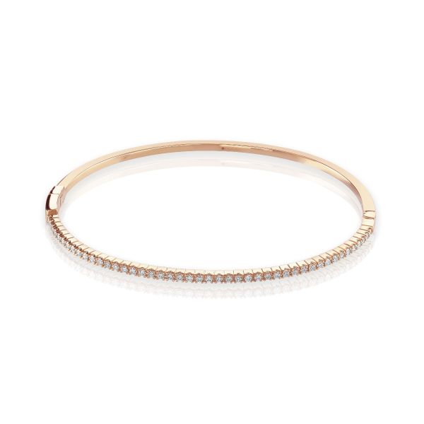 18ct Rose Gold Claw Set Diamond Hinge Bangle-1609112