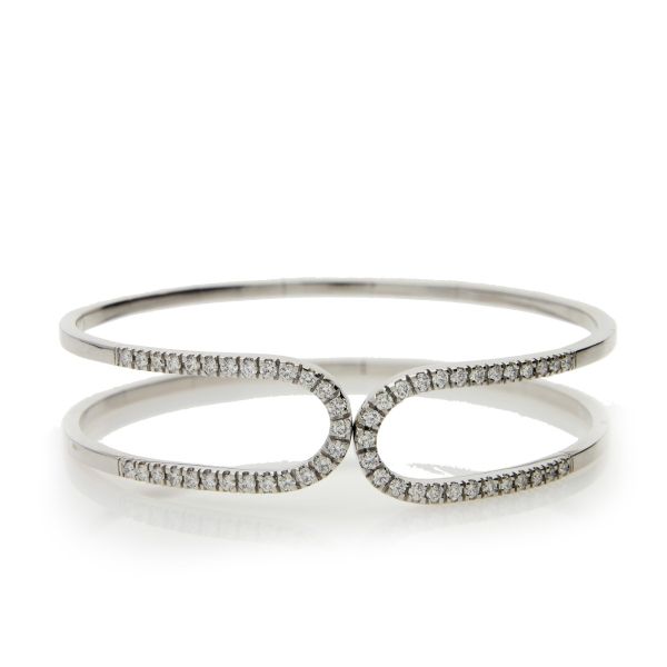 18ct White Gold 54 Round Brilliant Cut Diamond Double Row Loop Bangle-1609124