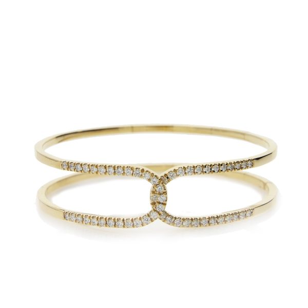 18ct Yellow Gold 54 Round Brilliant Cut Diamond Double Row Loop Bangle-1609125