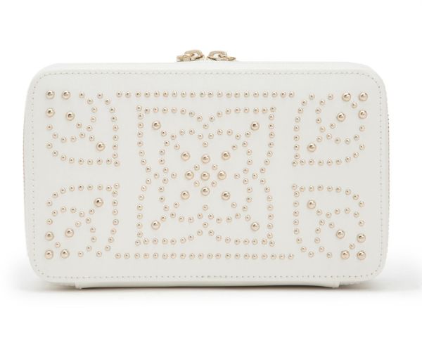 Wolf Ladies White Leather Studded Marrakesh Zip Case-4801379